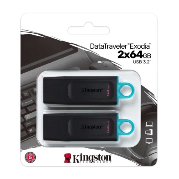 Kingston - Exodia DataTraveler USB Flash Drive, USB 3.2 GEN 1, 64GB Capacity, Pack of 2 - Image 2